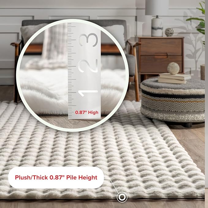 nuLOOM 7'6' x 9'6' Cozy Plush Area Rug, Machine Washable, Non-Slip, Soft Fluffy Shag Carpet for Living Room Bedroom Kids Room Nursery Home Decor, Jeni White-Ruum Studio Home