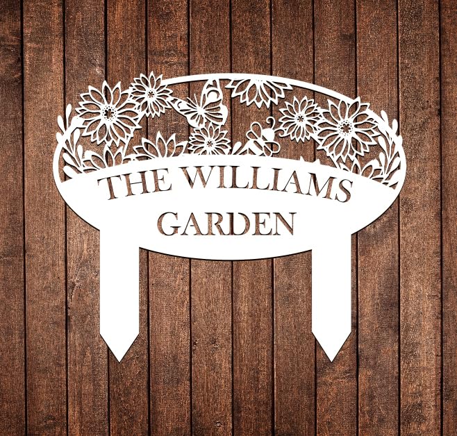 Custom Metal Garden Sign, Flower Sign with Stakes, Personalized Garden Decor for Outside, Garden Family Name Sign, Outdoor Steel Yard Sign, Large Patio Garden Sign Art, Housewarming Gift-Ruum Studio Home