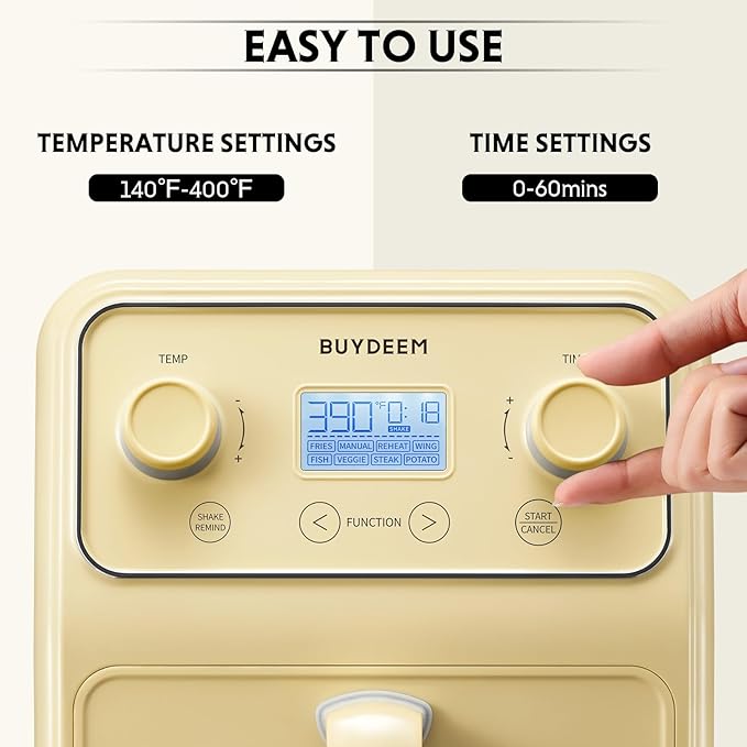 BUYDEEM F51 8-in-1 Air Fryer 4.2QT, Retro Countertop Airfryer Oven with Visible Window, Shake Reminder, One-touch Control with LCD Display, Mellow Yellow-Ruum Studio Home
