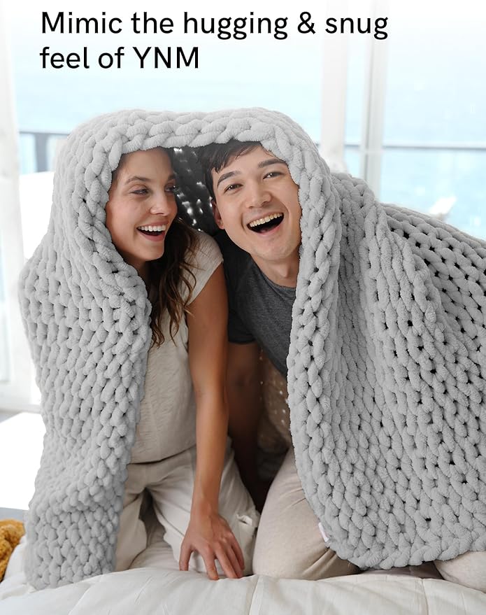 YnM Chunky Throw Blanket, Hand Knitted with Chenille Yarn, Skin Friendly, Ventilated and Breathable, Machine Washable, Home Décor Piece for Couch, Sofa and Bed (Glacier Grey, 50x60 Inch)-Ruum Studio Home