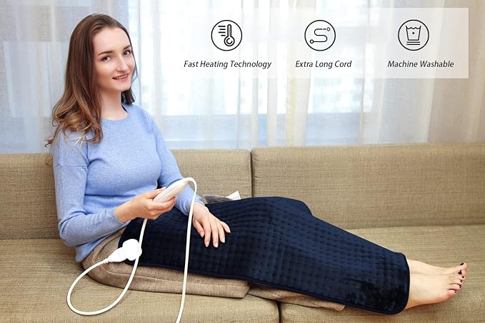 Ruqiji 17''x33'' XXXL King Size Heating Pad with 120 Minutes Auto Shut Off&6 Temperature Settings, Flannel Electric Heating Pad/Pain Relief for Back/Neck/Shoulders/Menstrual Pain/Leg Cramp (Dark Blue)-Ruum Studio Home