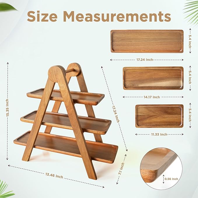 MAJURI 3 Tier Wooden Serving Tray, Set of 2 Tongs Free, Tiered Serving Trays & Platters for Party, Wedding, Picnic, Your Perfect Elevated Charcuterie Stand and for 3 Tiered Dessert Stand Lovers-Ruum Studio Home