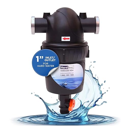 Hardless NG4 Whole House Water Filter - Salt-Free Softening Device - Reduces Limescale, Sediment & More - Compact, Easy to Install - Comes w/ 1" Inlet/Outlet- Filtration System for Extra Hard Water-Ruum Studio Home