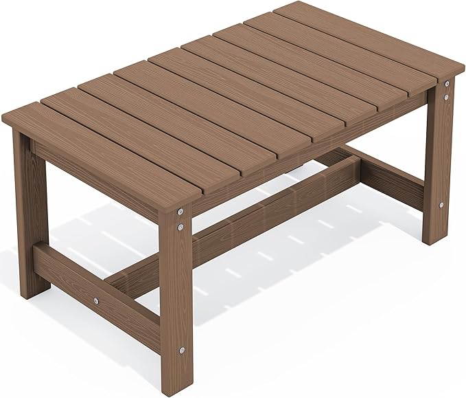 SERWALL Patio Coffee Table, HDPE Rectangle Outdoor Coffee Table, Brown-Ruum Studio Home