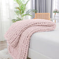 Bigacogo Chunky Knit Throw Blanket for Couch, 40x60 inches, 100% Hand Knitted with Thick Jumbo Chenille Yarn, Cozy Soft Large Rope Knot Cable Crochet Blankets for Sofa Bed Living Room, Rose Tan-Ruum Studio Home