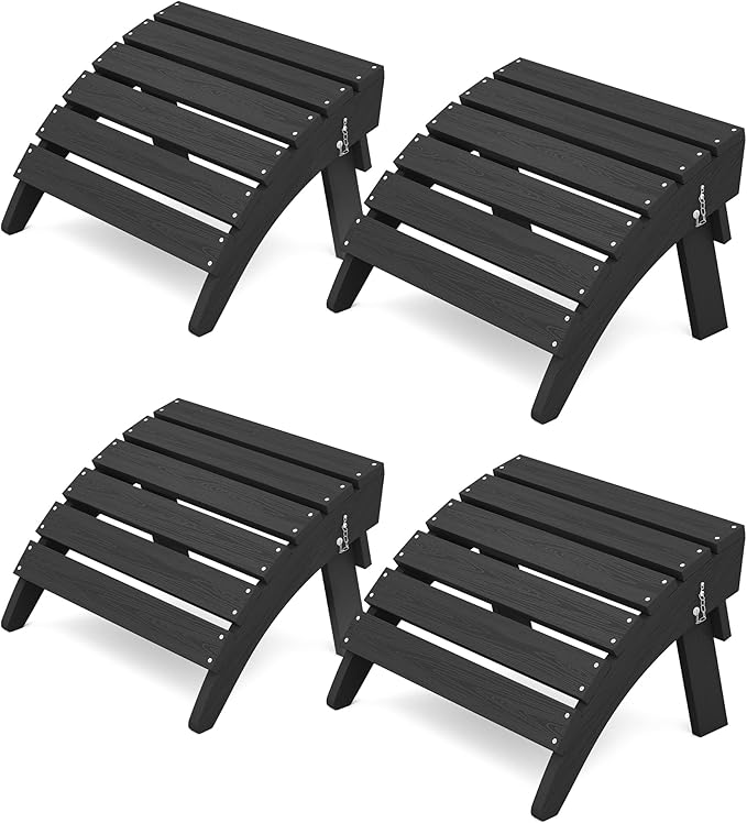 KINGYES Folding Adirondack Ottomans Set of 4 for Adirondack Chair, Black-Ruum Studio Home