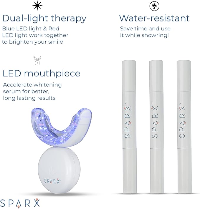 SPARX Wireless Teeth Whitening Kit with LED Light for Sensitive Teeth Remove Stains Like Coffee, Smoking, Wine. Whiten Smile for Long Lasting Results, Includes 3 Gel Syringes, 1 Dual LED Mouthpiece-Ruum Studio Home