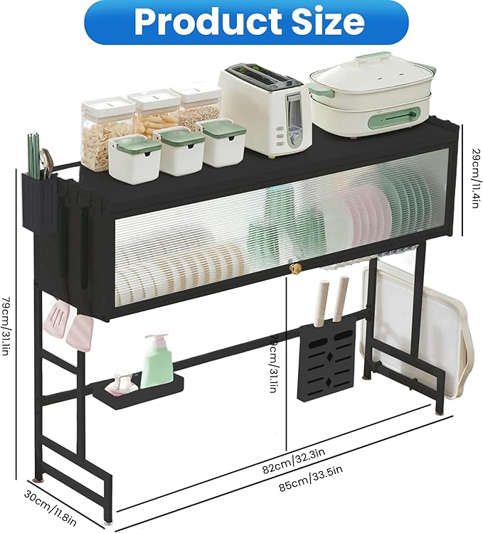 Dish Drying Rack, 3-Tier Over Sink Dish Drying Rack, 33.5" Over Sink Dish Rack for Small Kitchen, Space-Saving Dish Rack with Cover, Baskets, Utensil, Large Sink Storage Organizer Black-Ruum Studio Home