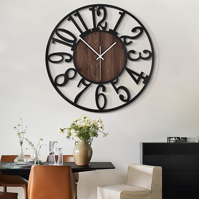 LEIKE 32" Oversized Large Wall Clocks,Silent,Non Ticking,Battery Operated Modern Round Big Wood Decorative Metal Wall Clock for Living Room, Bedroom,Kitchen,Farmhouse,Office Decor - Black,32 Inch-Ruum Studio Home