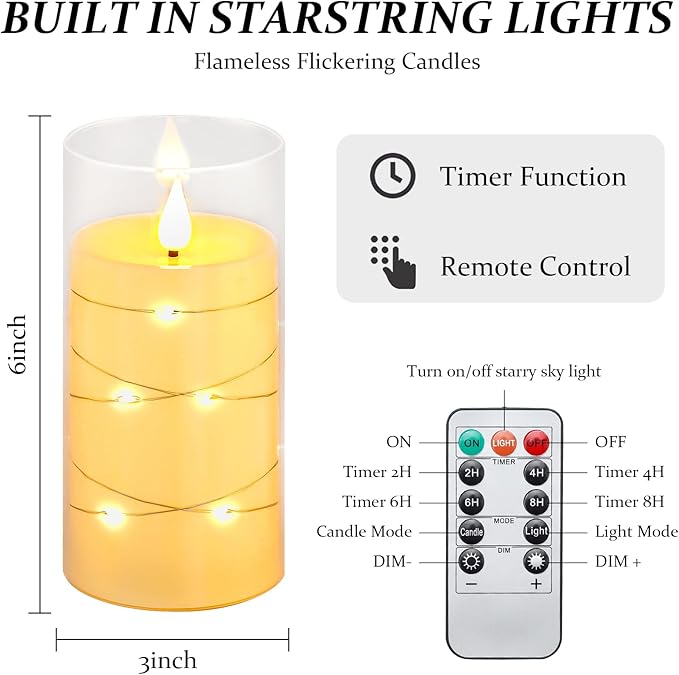 Aignis Flickering Flameless Candles Battery Operated Candles LED Candles with Remote Timer for Home/Wedding/Birthday/Holiday Decor ，Ivory White 3D Flame Set of 2 (D3 xH6 6")-Ruum Studio Home