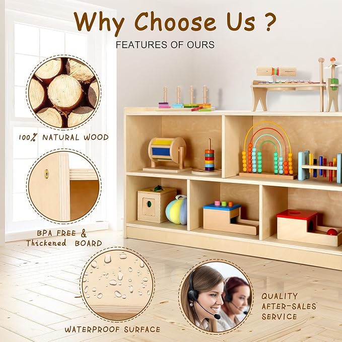 wingyz Wooden Storage Cabinet, 5-Section Montessori Bookshelf, Kids Toy Storage Organizer Book Shelf for Kids Rooms, Classroom, Playroom, Nursery, Preschool Book Shelves-Ruum Studio Home