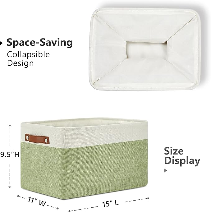 DULLEMELO Fabric Storage Bins for Laundry, Home, Foldable Storage Baskets for Shelves, Toys, Collapsible Storage Bins for Office,Bedroom(3-Pack Medium-15 inch X 11 inch X 9.5 inch , White&Green)-Ruum Studio Home