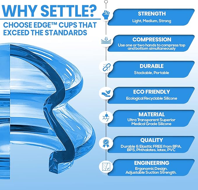 Lure Essentials Edge Silicone Cupping Set, Cupping Kit for Massage Therapy, Long Lasting Cups for Professional & Home Use, Body Sculpt Cup for Cellulite, Ultra Transparent Blue (8 Count)-Ruum Studio Home