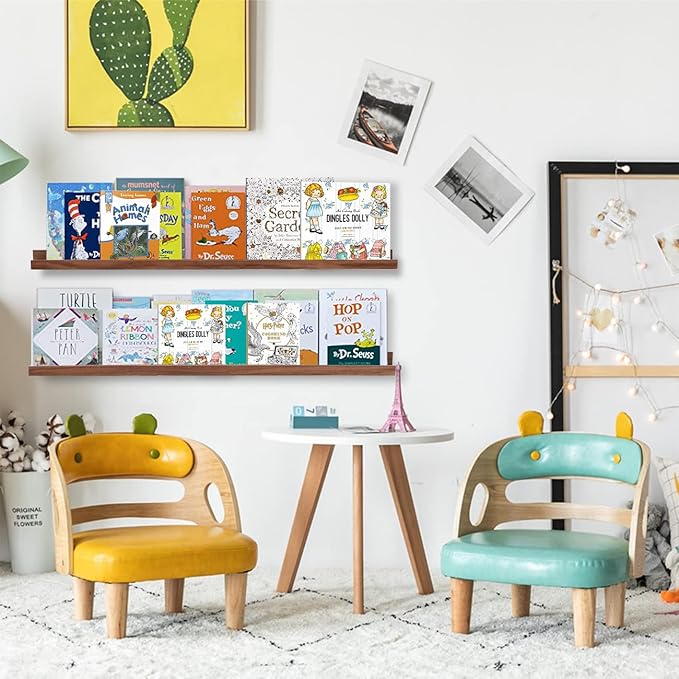 AZSKY 48 Inch Floating Wall Ledge Bookshelf Light Walnut Kids Book Toys Trophy and Family Picture Photo Frames Display Shelves Wall Mounted a Set of 2-Ruum Studio Home