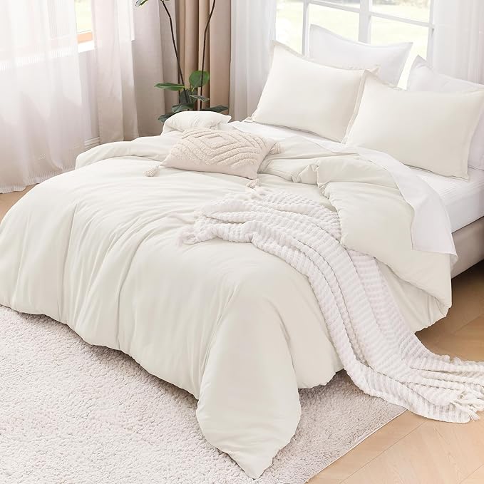 Litanika Comforters Ivory Oversized King Size, 3 Pieces Lightweight Solid Bedding Comforter Set, All Season Fluffy Bed Set (120x98In Comforter & 2 Pillowcases)-Ruum Studio Home