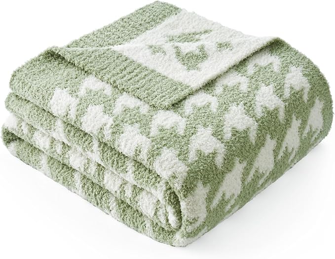 Snuggle Sac Houndstooth Throw Blanket for Couch, Reversible Super Soft Warm Blankets Cozy Knit Fuzzy Plush Lightweight Throws for Sofa, Bed, Camping, Green,50x60 inches-Ruum Studio Home