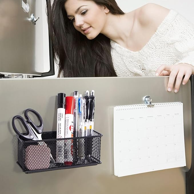 dedoot Magnetic Basket for refrigerator Storage Pencil Holder Basket Mesh Black Strong Magnetic Pen Holder for Refrigerator ,Whiteboard, Locker, Home and Office Organizer, 6.3x2.3x3.6inch,2 Pack-Ruum Studio Home