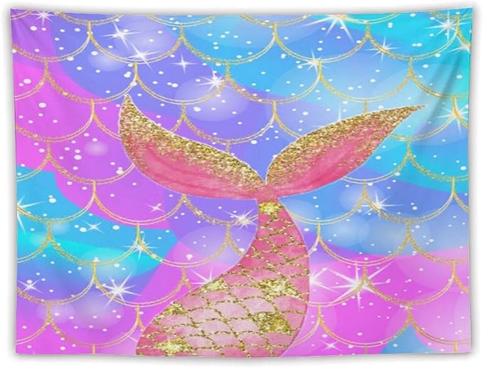 HZOHNAGO Mermaid Scales Tapestry Colorful Shiny Scales Mermaid Tail Pattern Printed Wall Tapestry Wall Hanging for Bedroom Living Room Dorm 80" W x 60" H-Ruum Studio Home