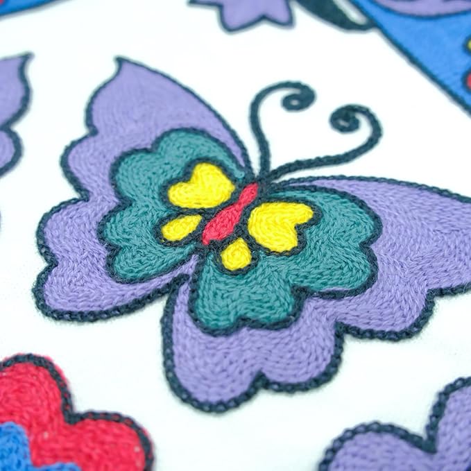 Embroidered Decorative Throw Pillow Cover, 18"x18" Set of 2, Farmhouse Pillowcase Purple Butterfly Knit Pattern Cotton Canvas Cushion Case Square Floral Pillow Case for Sofa Couch Bed Living Room-Ruum Studio Home