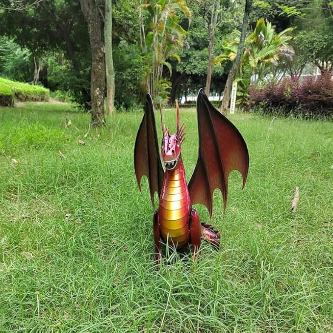 Decorative Red Dragon Figurine, Crackle The Dragon Statue, Patio Garden Porch Courtyard Decor-Ruum Studio Home