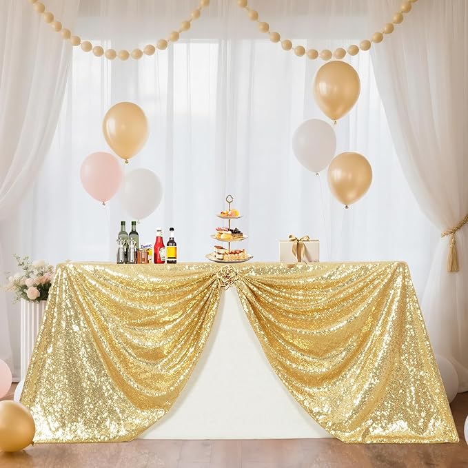 SquarePie Sequin Tablecloth 50 x 72 Inch Light Gold Glitter Table Cloth for Wedding Party Decoration-Ruum Studio Home