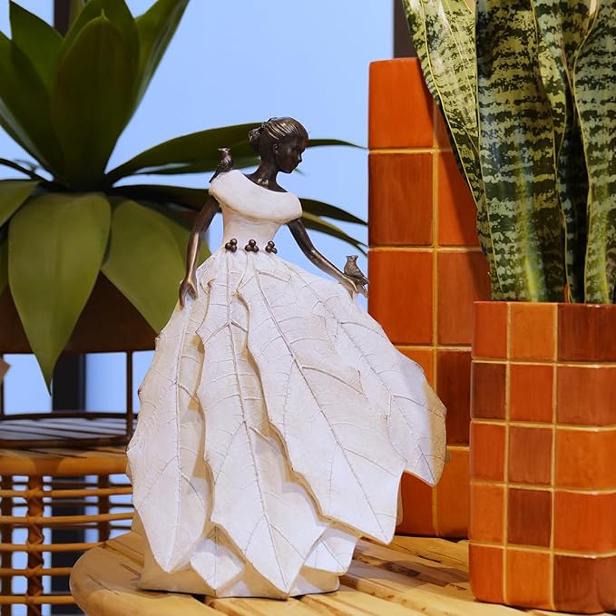 DiliComing Fairy Garden Accessories Outdoor Statue - Table Decor for Living Room Garden Maiden Bookshelf Decor Xmas Resin Holly Leaves Maiden White Statue 10.5 * 6.0 * 14.5 Inch-Ruum Studio Home