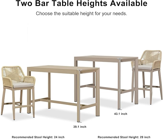 PURPLE LEAF 39.1'' Rectangle Outdoor Patio Counter Height Dining Table, Durable Aluminum Bar Height Pub Table for Counter Bar Stool, Water-Proof Tall Dining Table with Sturdy Legs, Champagne-Ruum Studio Home