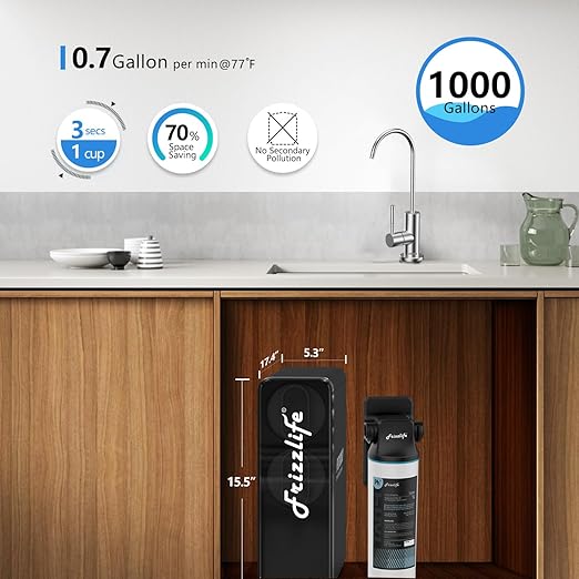 Frizzlife 1000GPD Reverse Osmosis Water Filter, Alkaline Mineral pH+ Reverse Osmosis System, 9-Stage Filtration Tankless RO Water Filter System, 2:1 Pure to Drain, Under Sink, Reduce TDS, PD1000-TAM4-Ruum Studio Home
