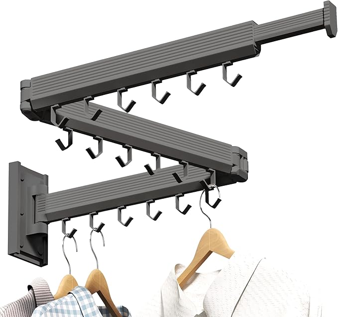 Laundry Drying Rack,Drying & Clothes Rack,Wall Mounted,Retractable & Collapsible, Grey-Ruum Studio Home