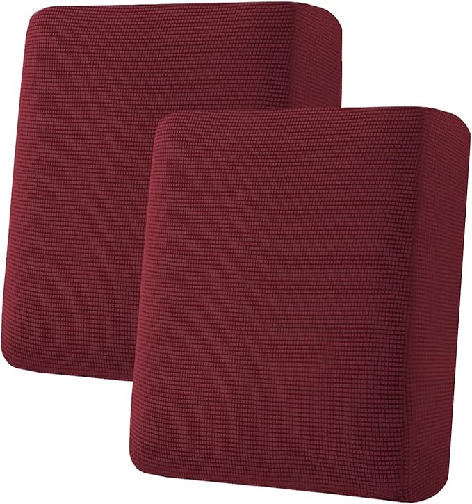 H.VERSAILTEX Super Stretch Individual Seat Cushion Covers Sofa Covers Couch Cushion Covers Slipcover Sets Thick Jacquard Textured Twill Fabric (2 Piece Medium Sofa Cushion Covers, Burgundy Red)-Ruum Studio Home