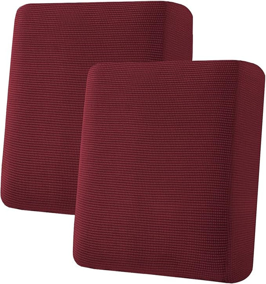 H.VERSAILTEX Super Stretch Individual Seat Cushion Covers Sofa Covers Couch Cushion Covers Slipcover Sets Thick Jacquard Textured Twill Fabric (2 Piece Medium Sofa Cushion Covers, Burgundy Red)-Ruum Studio Home