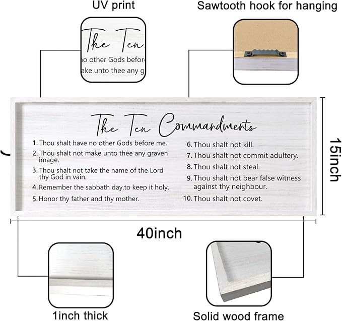 The Ten Commandments Rustic Bible Verse Framed Wall Art, 40''×15'' Positive Religious Christian Saying Sign for God Jesus Christ Prayer, Vintage Horizontal Holy Inspirational Catholic Scripture Decor-Ruum Studio Home