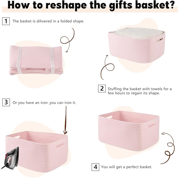 OIAHOMY Storage Basket for Shelves, Closet Cube Storage Bins Baskets for Clothes Blanket Towels, Baby Nursery, Toy Baskets Box, Woven Rope Basket, 17.72*12.99*7.87 IN, 2 Packs Mixed Pink-Ruum Studio Home