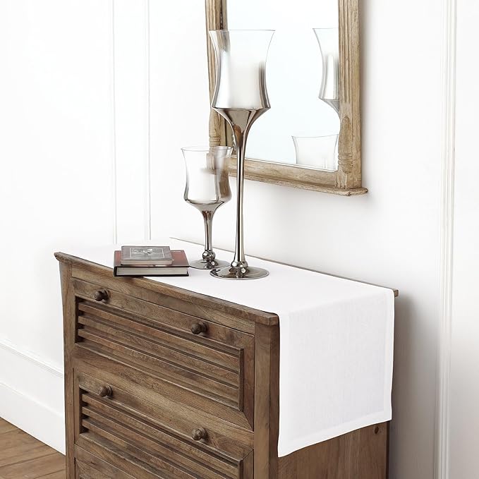 Solino Home Linen White Table Runner 36 Inches - 100% Pure Linen Small Table Runner 14 x 36 Inch Ideal for Dresser and Coffee Tables - Fall, Autumn, Halloween, Thanksgiving - Fete-Ruum Studio Home
