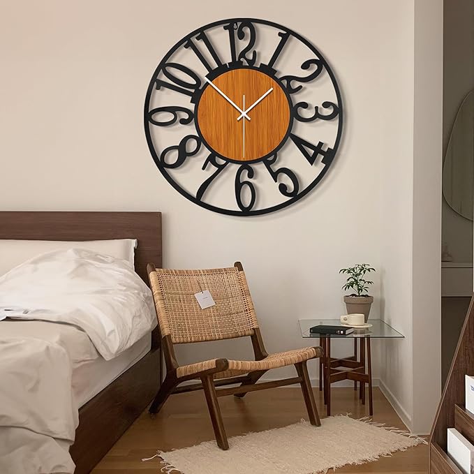 LEIKE 30" Oversized Large Wall Clocks,Silent,Non Ticking,Battery Operated Modern Round Big Wood Decorative Metal Wall Clock for Living Room, Bedroom,Kitchen,Farmhouse,Office Decor - Black,30 Inch-Ruum Studio Home