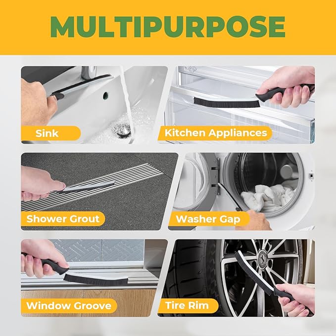 Cleaning Brush - 3 Pcs Hard Bristle Crevice Cleaning Brush, Grout Brush, Scrub Brush for Tile Grout Crevice, Gap Cleaning Tools for Bathroom Kitchen Toilet Window Track (3, Black)-Ruum Studio Home