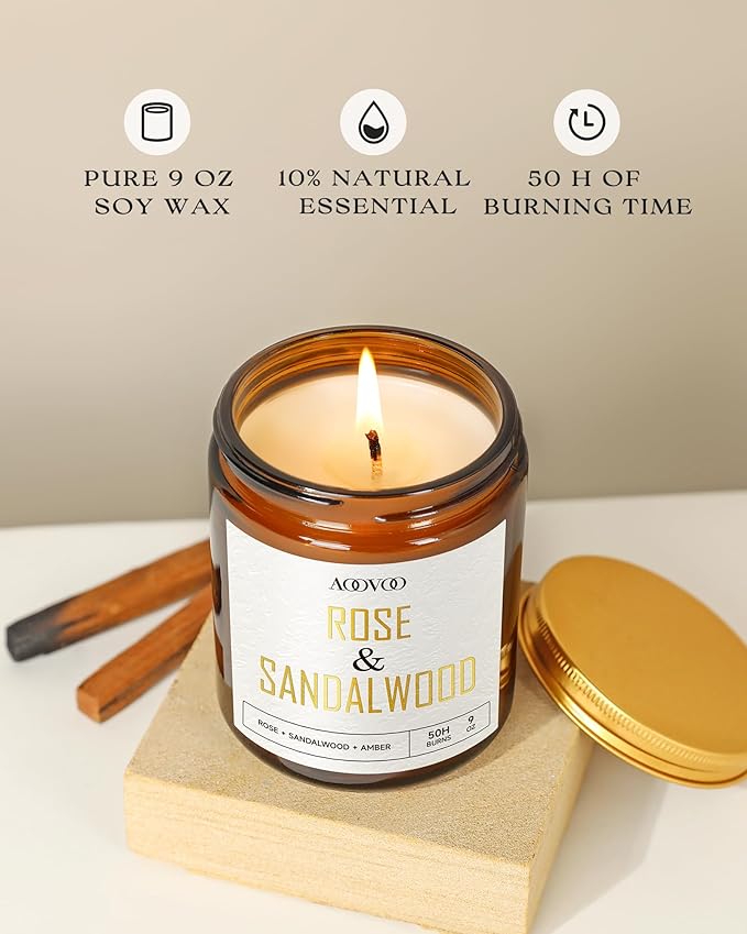 AOOVOO Rose Sandalwood Candles - 9 oz Scented Candles, Aromatherapy Candle, Soy Candle for Home Scented-Ruum Studio Home