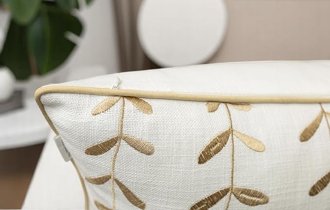VAGMINE Embroidered Lollipop Pillow Cover - 18x18 Inches Square - 100% Cotton Ivory Decorative Cushion Cover - Sophisticated Embroidery - Neutral Aesthetic for Sofa, Couch, Bed, Living Room-Ruum Studio Home