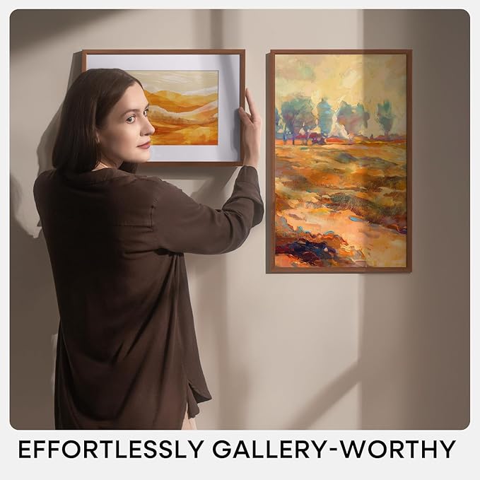 Homeforia 20 x 30 Walnut Frame, High End Dark Oak 20x30 Wooden Poster Frames with Mat 16x24, 20 x 30 Brown Wood Picture Frame Matted to 16 x 24, 30x20 Hanging Frame, Tempered Glass, Wall Kit, Set of 1-Ruum Studio Home