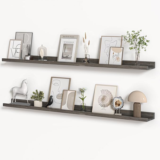 Floating Shelves for Wall, Picture Ledge Shelf 55 Inch Solid Wood Set of 2, Rustic Wall Shelves with Lip, Kids Bookshelf, Photo & Picture Live Edge Floating Shelves for Bedroom, Living Room, Kitchen-Ruum Studio Home