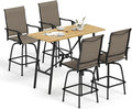 Sophia & William Outdoor Bar Set, Patio Bar Table and Chairs Set, Bar Height Patio Set - 4 x Swivel Bar Chairs(Brown), 1 x Rectangular Bar Table(Wood-Like)-Ruum Studio Home