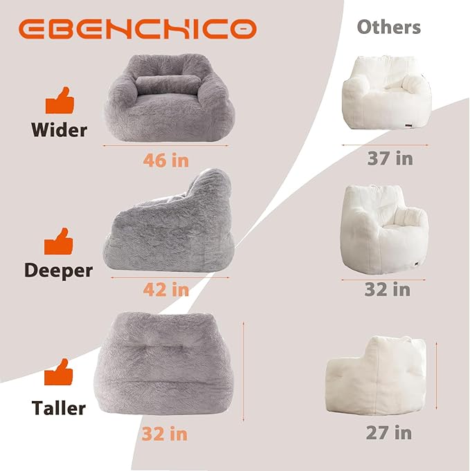 Bean Bag Chair for Adults with Pillow,Oversized Bean Bag Couch Chairs for Adults,Giant Lazy Couch Sofa Chairs with Filler,Large Reading Chair for Living Room Bedroom,Dark Gray-Ruum Studio Home