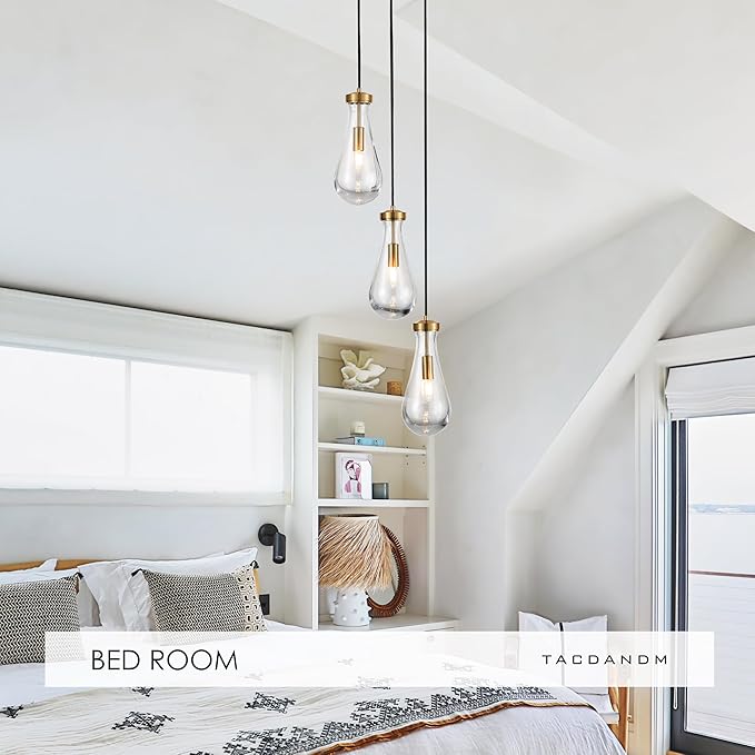3-Light Raindrop Pendant Light Fixtures, Brass Glass Pendant Lighting, Teardrops Modern Hanging Light for Entryway Foyer Kitchen Island Dining Living Room Hallway-Ruum Studio Home