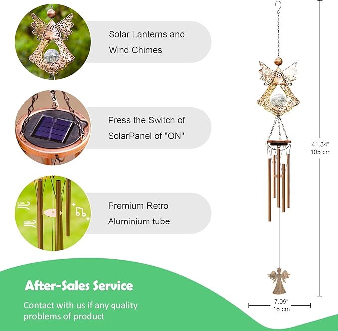 Wind Chimes Outdoor Indoor Decor: Birthday Gifts for Mom Grandma - Outside Lights for Garden Yard Patio Porch (Angel)-Ruum Studio Home