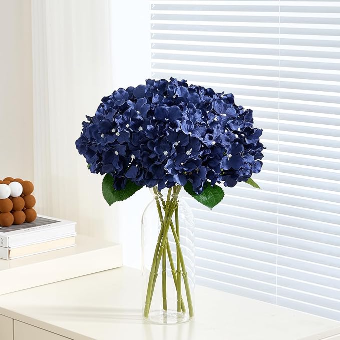 8Pcs Navy Blue Fake Flowers Silk Hydrangea Artificial Flowers Bouquets Faux Hydrangea Stems for Home Table Centerpieces Wedding Party Decoration-Ruum Studio Home