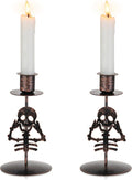 Romadedi Candle Holder for Halloween Decor: Set of 2 Black Gothic Skull Taper Candlestick Table Centerpiece Decorations Spooky Party Dinning Room Home Indoor-Ruum Studio Home