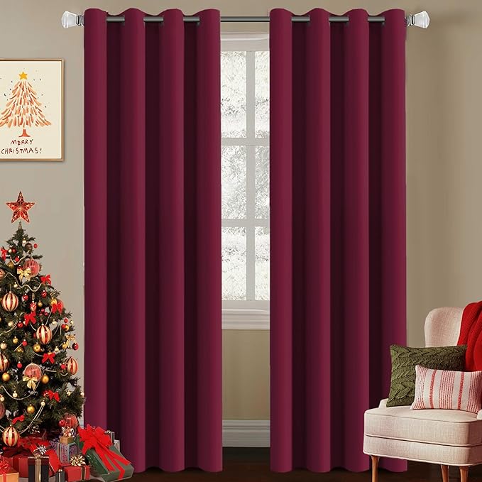 H.VERSAILTEX Burgundy Red Blackout Draperies Curtains Thermal Insulated Window Treatment Extra Long Decorative Curtains for Thanksgiving Day & Christmas Decor(Set of 2,52 by 108 - Inch,Burgundy)-Ruum Studio Home