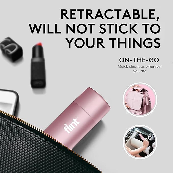 Flint Rose Gold Retractable Mini Lint Roller with 90 Extra Sticky Sheets, Small and Portable Lint Roller, Ideal Pet Hair Remover, Travel Lint Rollers for pet Hair Extra Sticky-Ruum Studio Home
