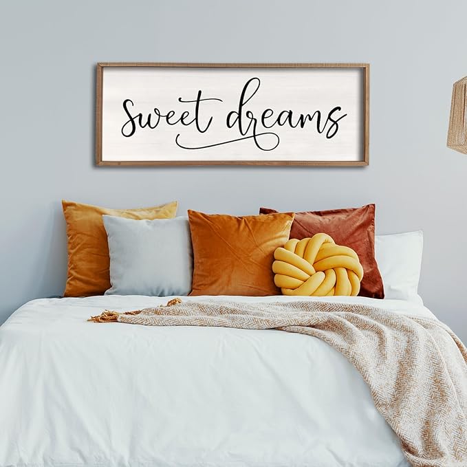 comurdyo Sweet Dreams Wall Decor Above Bed Sign 40" x 15" Master Bedroom Wooden Antique Framed Large Rustic Farmhouse Guest Room Beautiful Simple Hanging Plaque Over Bed Wall Art (Wood)-Ruum Studio Home