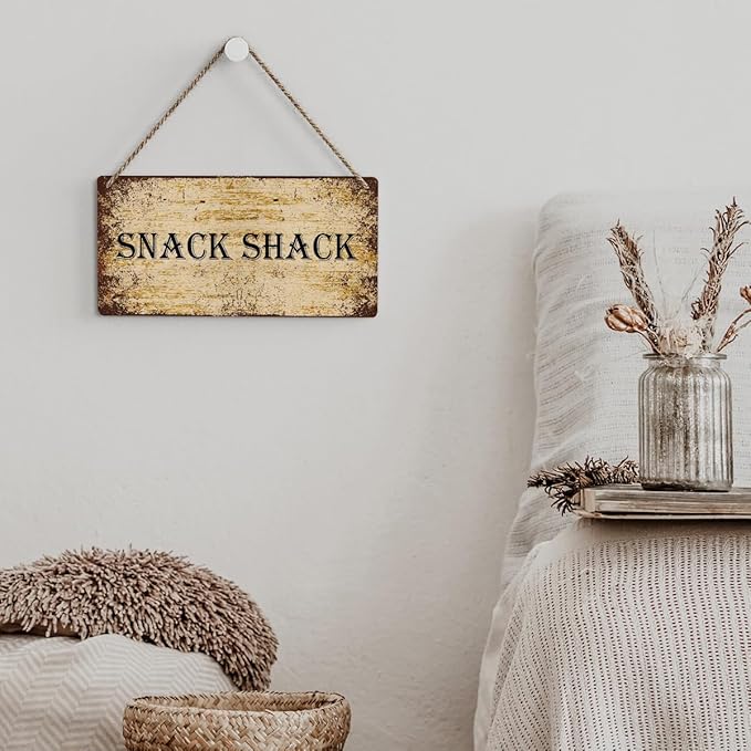 SENJIAN Rustic Snack Shack Wood Decor Sign, Retro Snack Shack Printed Wood Sign Wall Art, Hanging Door Sign, Decorative Wood Sign Home Decor 12" x 6"-Ruum Studio Home